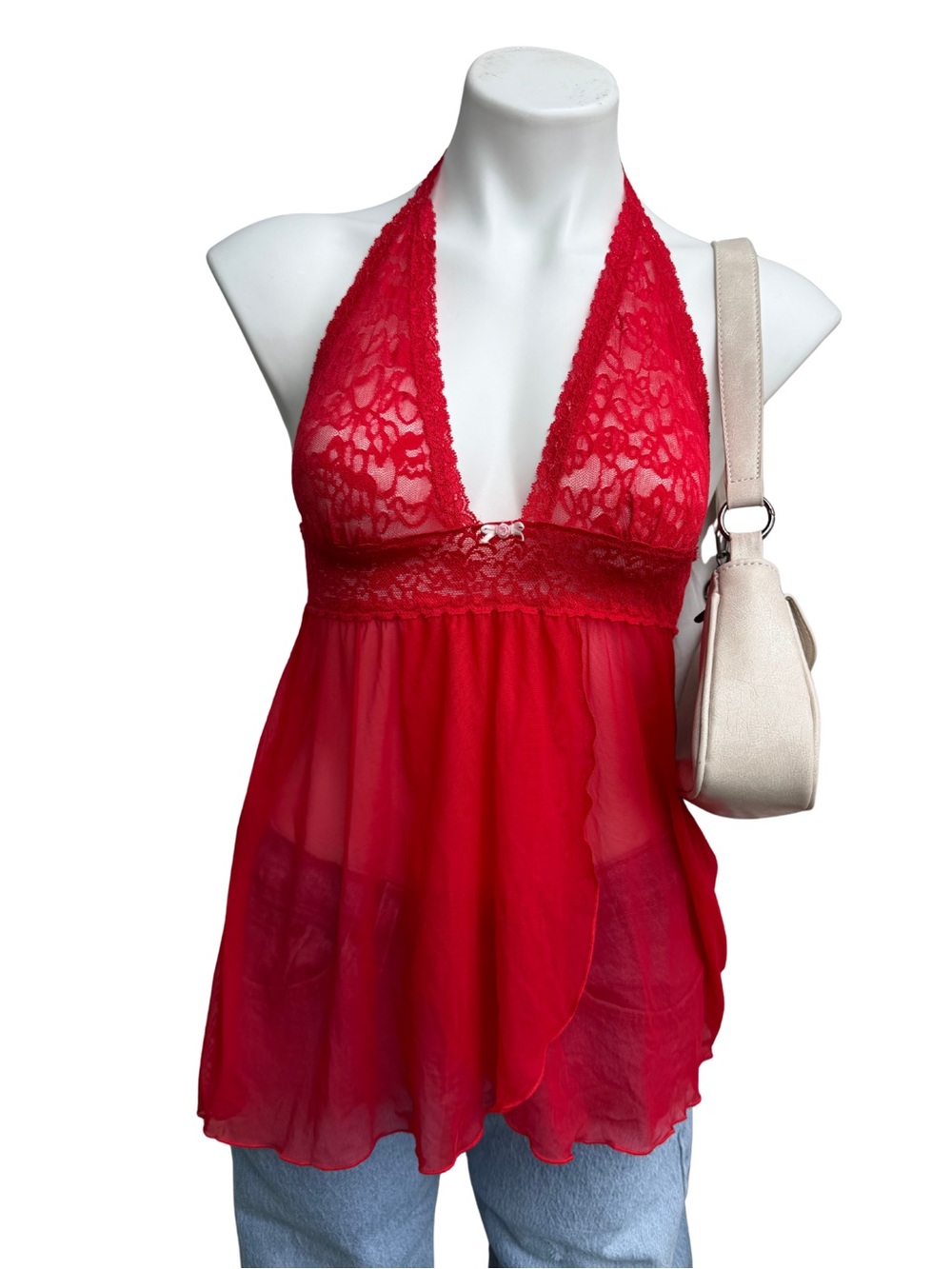 Red Lace Halter Babydoll Chemise - Women Intimates